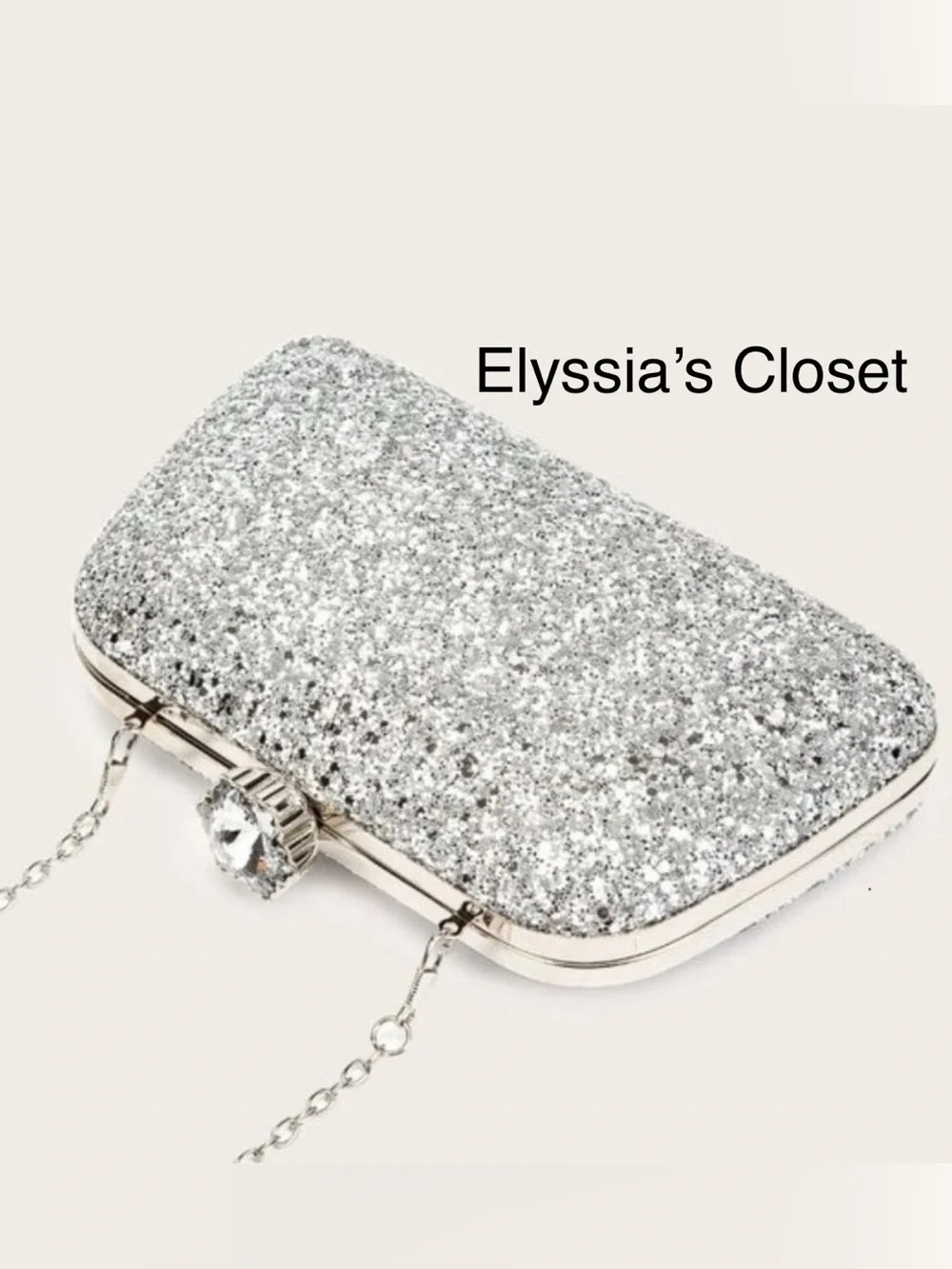 Silver Glitter Rhinestone Crystal Clutch Evening Bag Chain Strap
